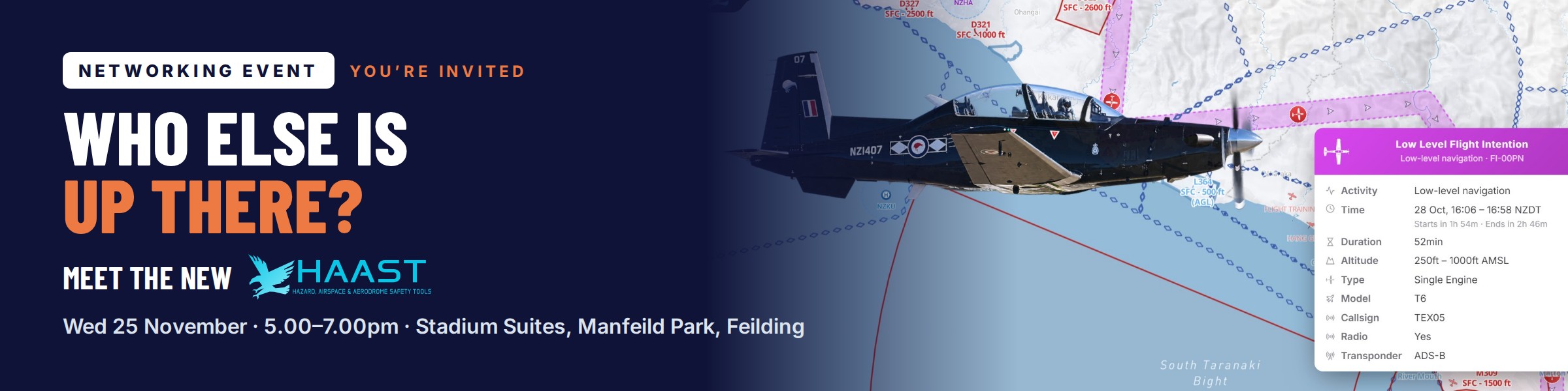 Fenix UAS networking event invitation: Meet the new HAAST, Wednesday 25 November, 5–7pm, Stadium Suites, Manfeild Park, Feilding.